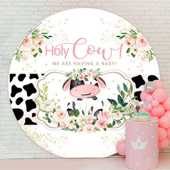 Aperturee - Holy Cow Spot Pink Floral Circle Baby Shower Backdrop