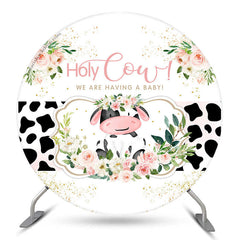 Aperturee Holy Cow Spot Pink Floral Circle Baby Shower Backdrop