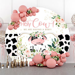 Aperturee Holy Cow Spot Pink Floral Circle Baby Shower Backdrop