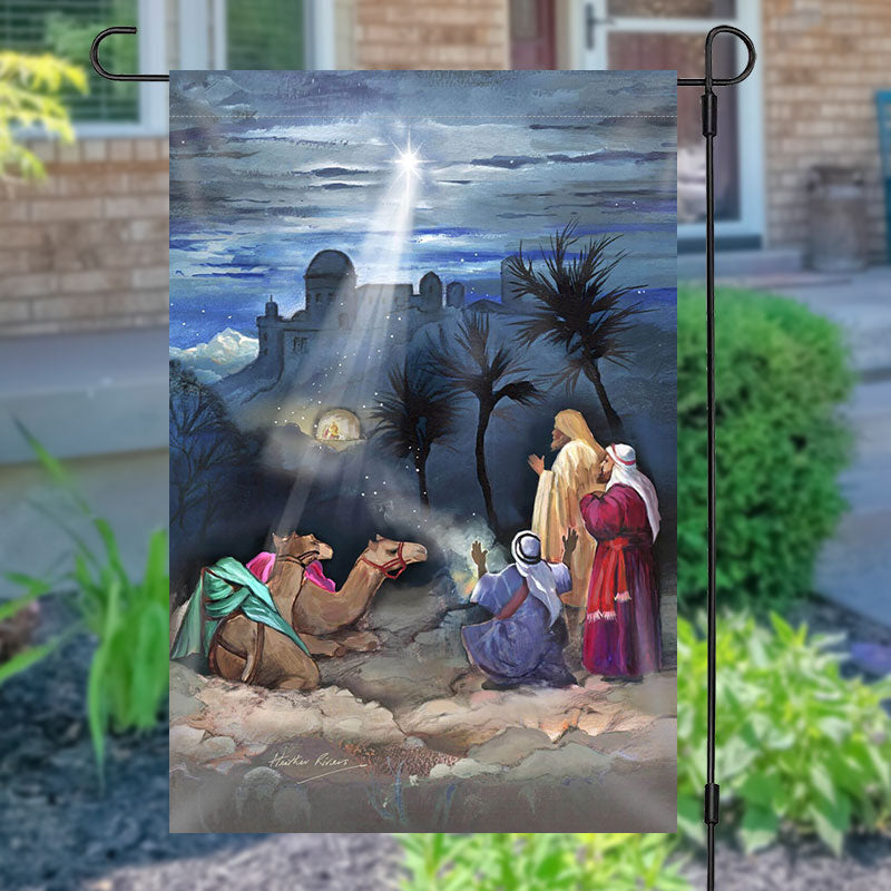 Aperturee - Holy Light Camel Person Paint Christmas Garden Flag