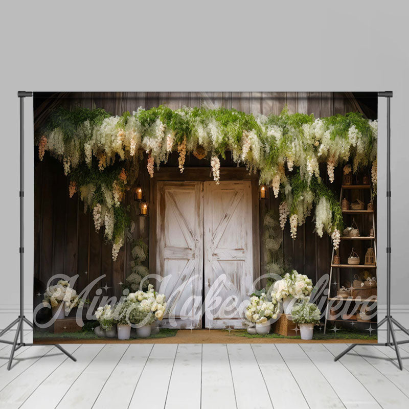 Aperturee - Holy White Flowers Wood Paint Door Spring Backdrop