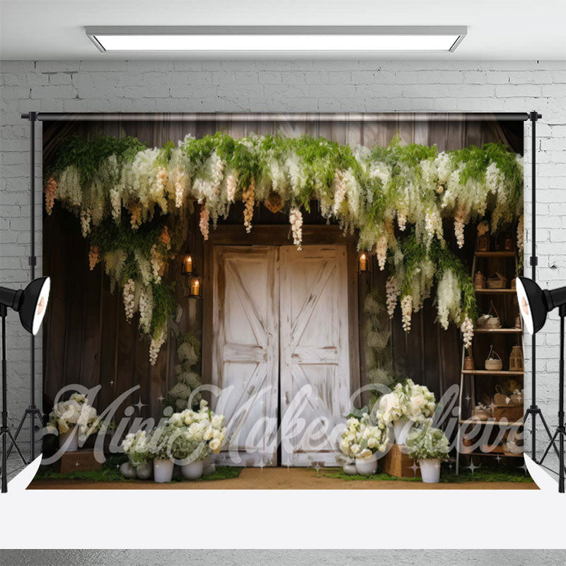 Aperturee - Holy White Flowers Wood Paint Door Spring Backdrop