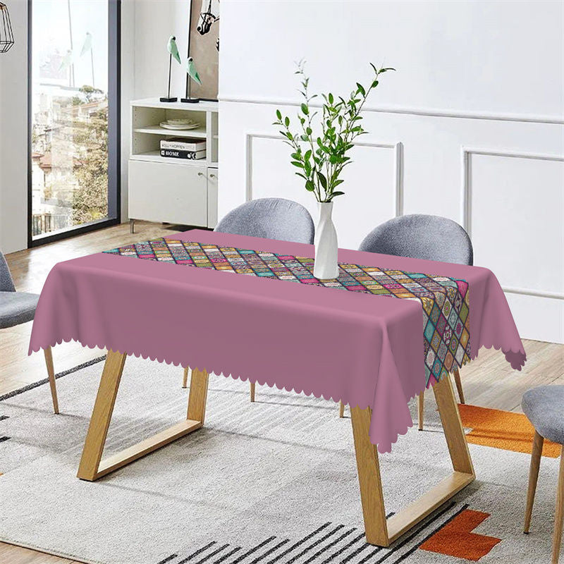 Aperturee - Home Boho Ethnic Plaid Purple Rectangle Tablecloth