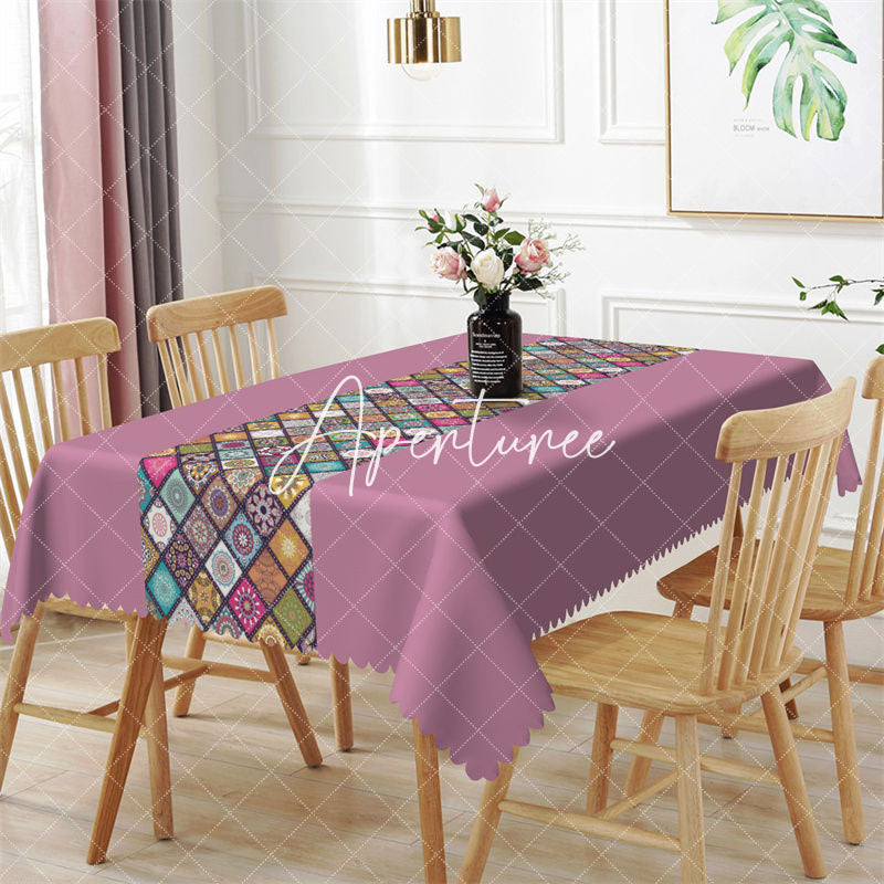 Aperturee - Home Boho Ethnic Plaid Purple Rectangle Tablecloth