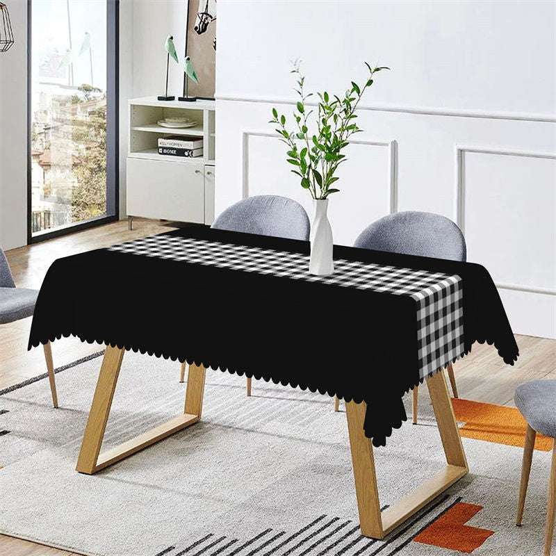 Aperturee - Home Modern Black White Gingham Rectangle Tablecloth