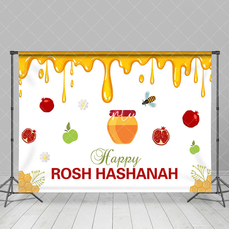 Aperturee - Honey Bee Pomegranate Happy Rosh Hashanah Backdrop