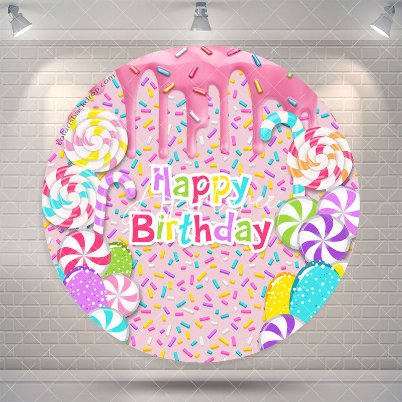 Aperturee Honey Candy Lollipop Circle Happy Birthday Backdrop