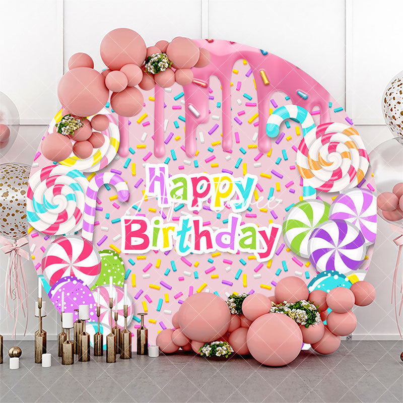 Aperturee Honey Candy Lollipop Circle Happy Birthday Backdrop