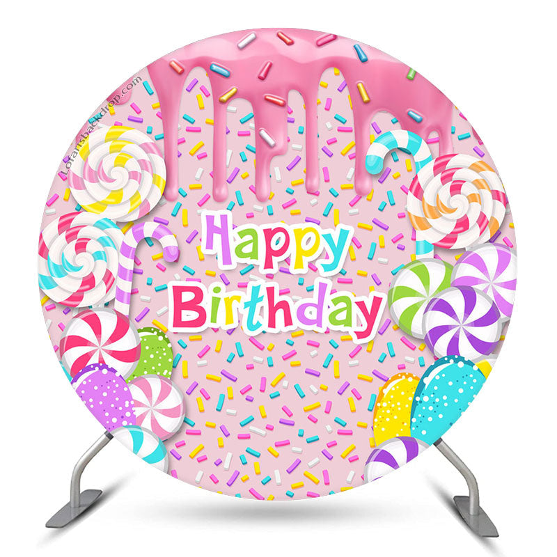 Aperturee Honey Candy Lollipop Circle Happy Birthday Backdrop