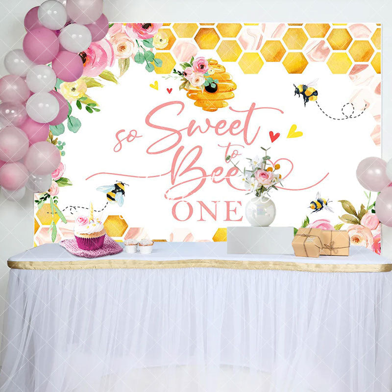 Aperturee - Honeycomb Pink Floral Bees 1st Birthday Backdrop