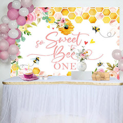 Aperturee - Honeycomb Pink Floral Bees 1st Birthday Backdrop