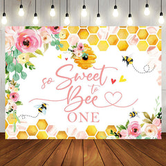 Aperturee - Honeycomb Pink Floral Bees 1st Birthday Backdrop