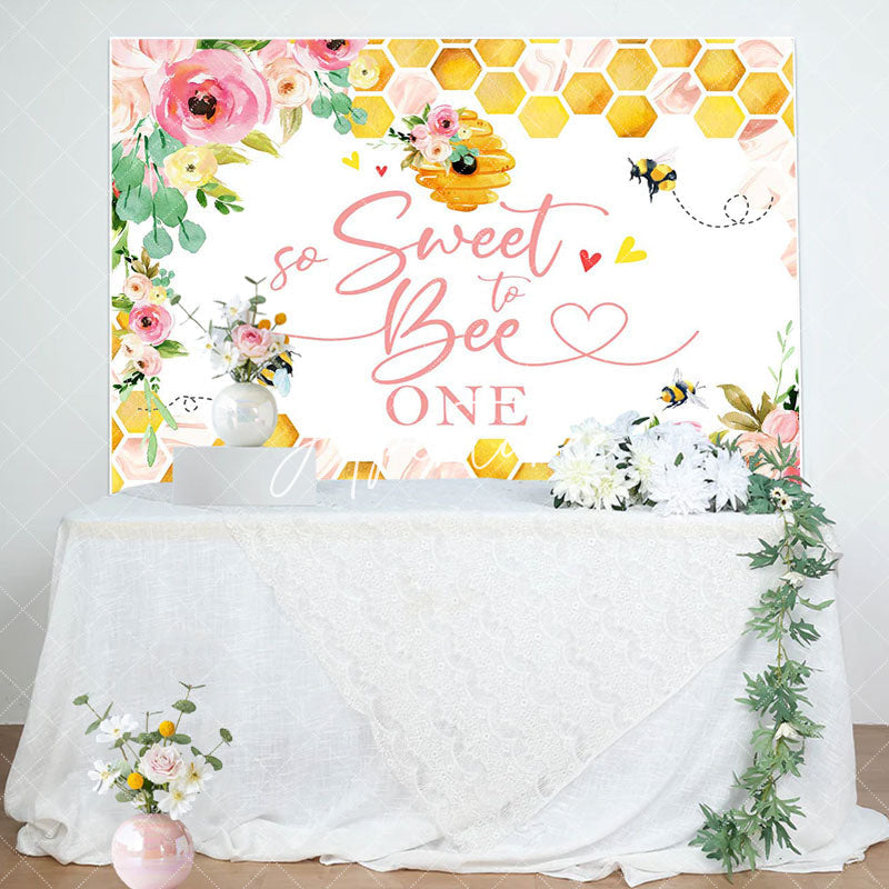 Aperturee - Honeycomb Pink Floral Bees 1st Birthday Backdrop