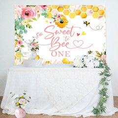 Aperturee - Honeycomb Pink Floral Bees 1st Birthday Backdrop