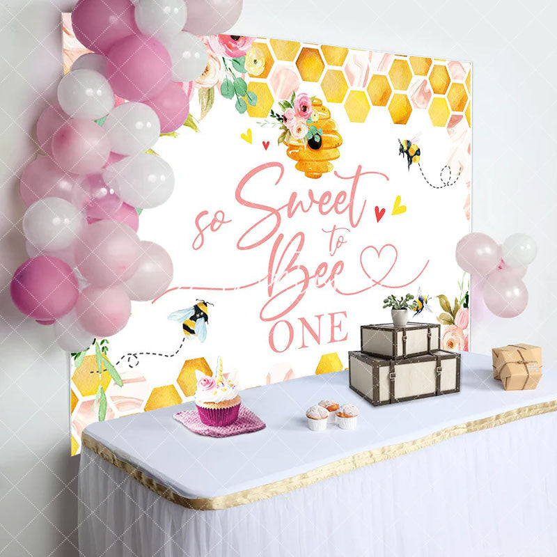 Aperturee - Honeycomb Pink Floral Bees 1st Birthday Backdrop