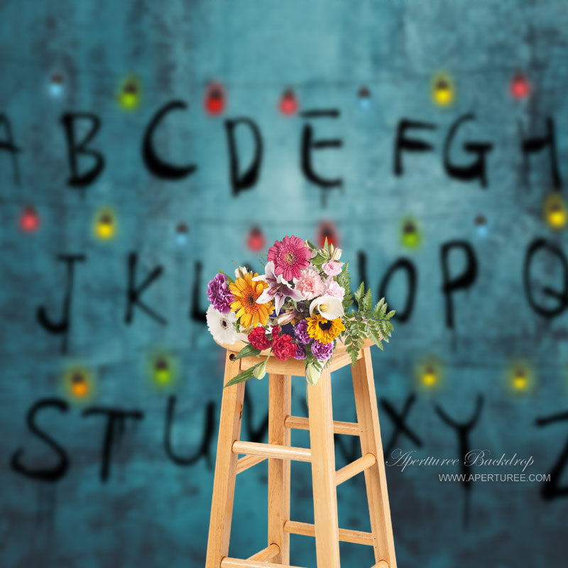 Aperturee - Horrible Alphabet With Colorful Light Halloween Backdrop