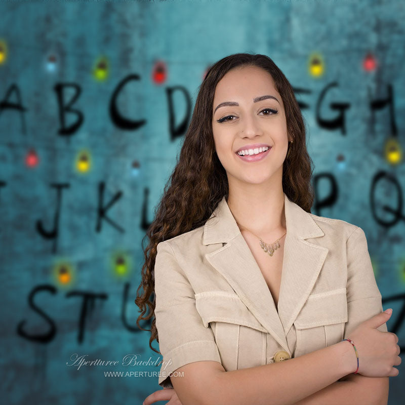 Aperturee - Horrible Alphabet With Colorful Light Halloween Backdrop