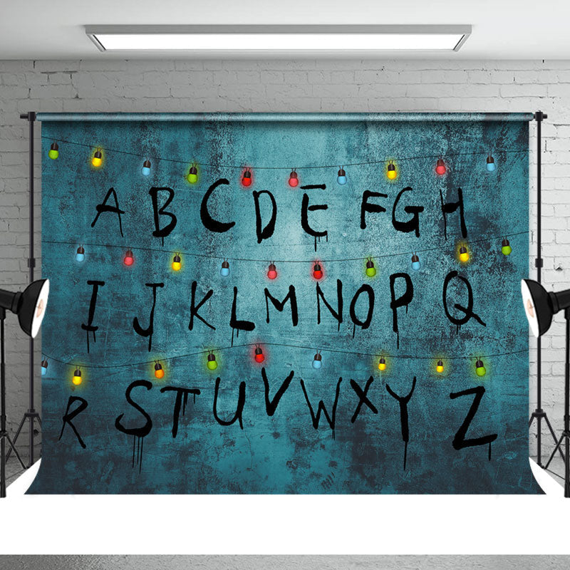 Aperturee - Horrible Alphabet With Colorful Light Halloween Backdrop