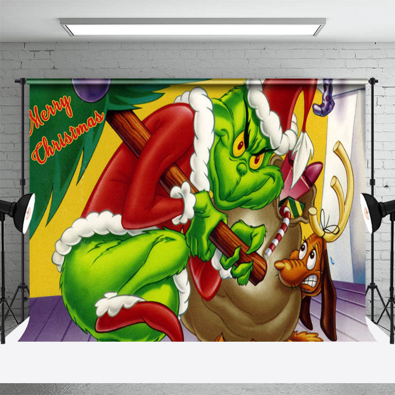 Aperturee - Horrible Green Monster Santa Elk Christmas Backdrop