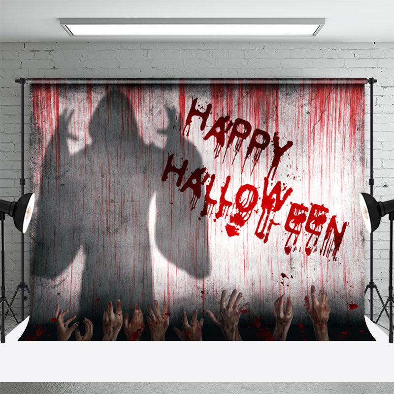 Aperturee - Horror Hands Red Wall Ghost Shadow Halloween Backdrop