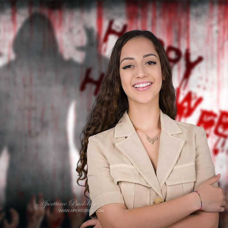 Aperturee - Horror Hands Red Wall Ghost Shadow Halloween Backdrop