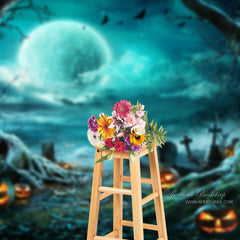 Aperturee - Horror Moon Night Cemetery Pumpkin Halloween Backdrop