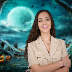 Aperturee - Horror Moon Night Cemetery Pumpkin Halloween Backdrop