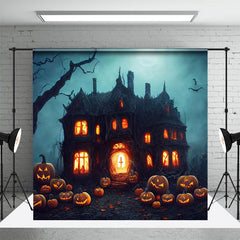 Aperturee - Horror Vibe Pumpkin Wooden Castle Halloween Night Backdrop