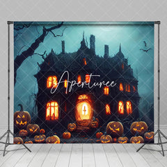 Aperturee - Horror Vibe Pumpkin Wooden Castle Halloween Night Backdrop