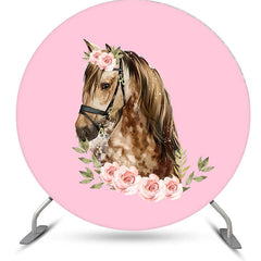 Aperturee - Horse Flower Round Happy Birthday Backdrop For Girl