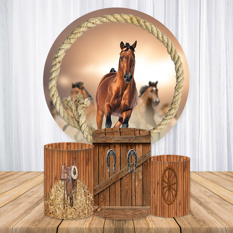 Aperturee Horse Hemp Rope Board Round Baby Shower Backdrop Kit