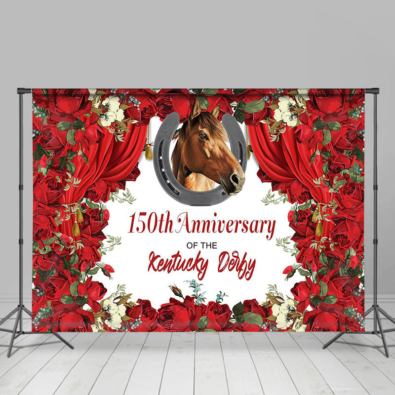 Aperturee - Horse Red Rose Curtain 150th Anniversary Backdrop