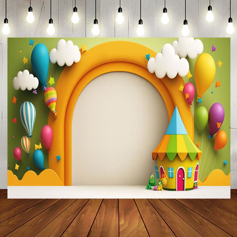 Aperturee - Hot Air Balloon Lovely House Cloud Birthday Backdrop