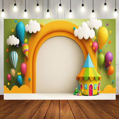 Aperturee - Hot Air Balloon Lovely House Cloud Birthday Backdrop