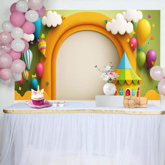 Aperturee - Hot Air Balloon Lovely House Cloud Birthday Backdrop