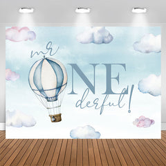 Aperturee - Hot Air Balloon Mr Onederful Happy Birthday Backdrop