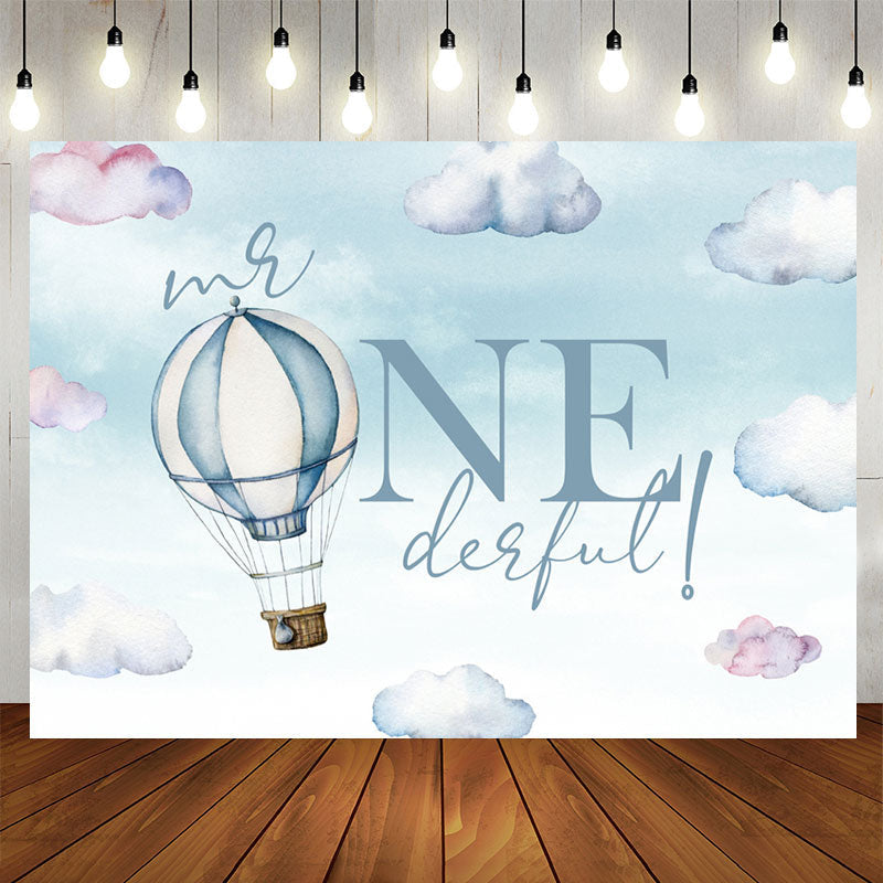 Aperturee - Hot Air Balloon Mr Onederful Happy Birthday Backdrop