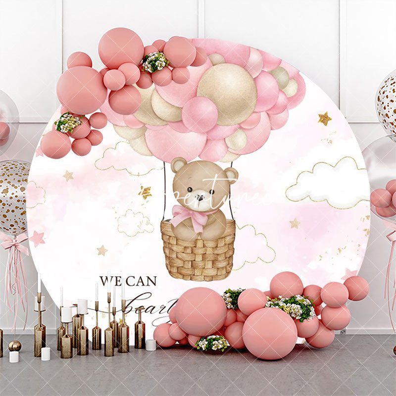 Aperturee - Hot Air Balloon Pink Star Round Baby Shower Backdrop