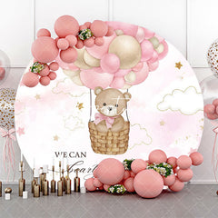 Aperturee - Hot Air Balloon Pink Star Round Baby Shower Backdrop