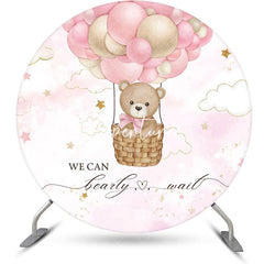 Aperturee - Hot Air Balloon Pink Star Round Baby Shower Backdrop