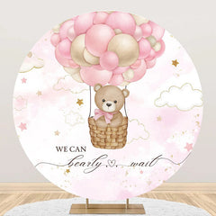 Aperturee - Hot Air Balloon Pink Star Round Baby Shower Backdrop