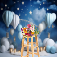 Aperturee - Hot Air Balloons Night Birthday Cake Smash Backdrop