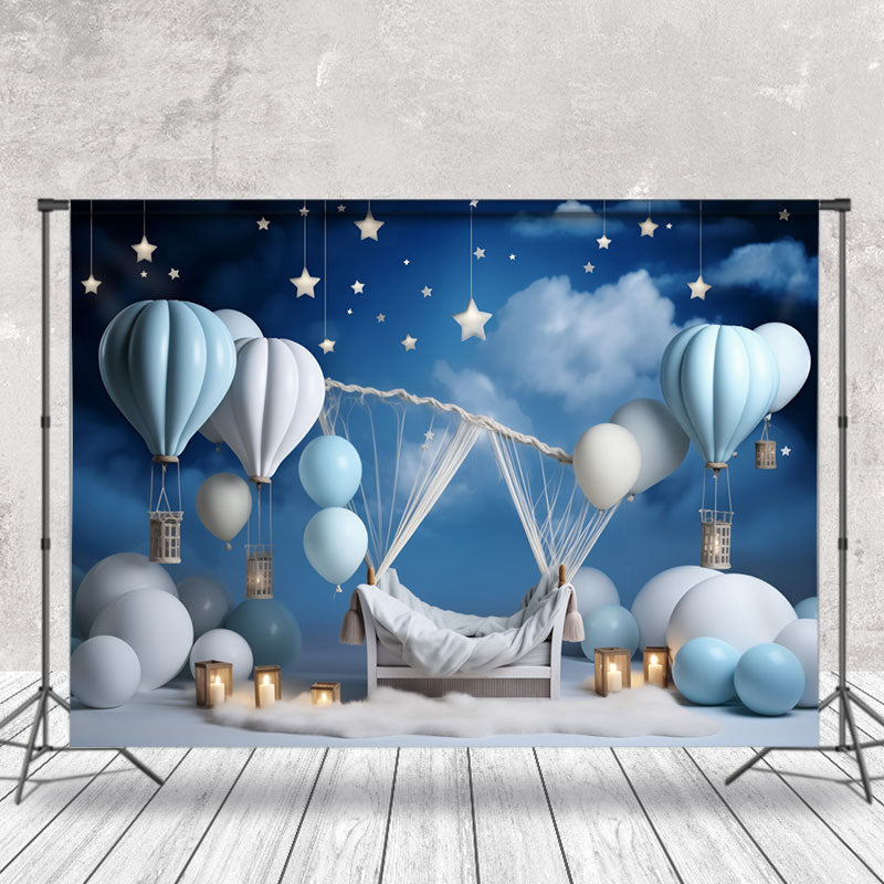 Aperturee - Hot Air Balloons Night Birthday Cake Smash Backdrop