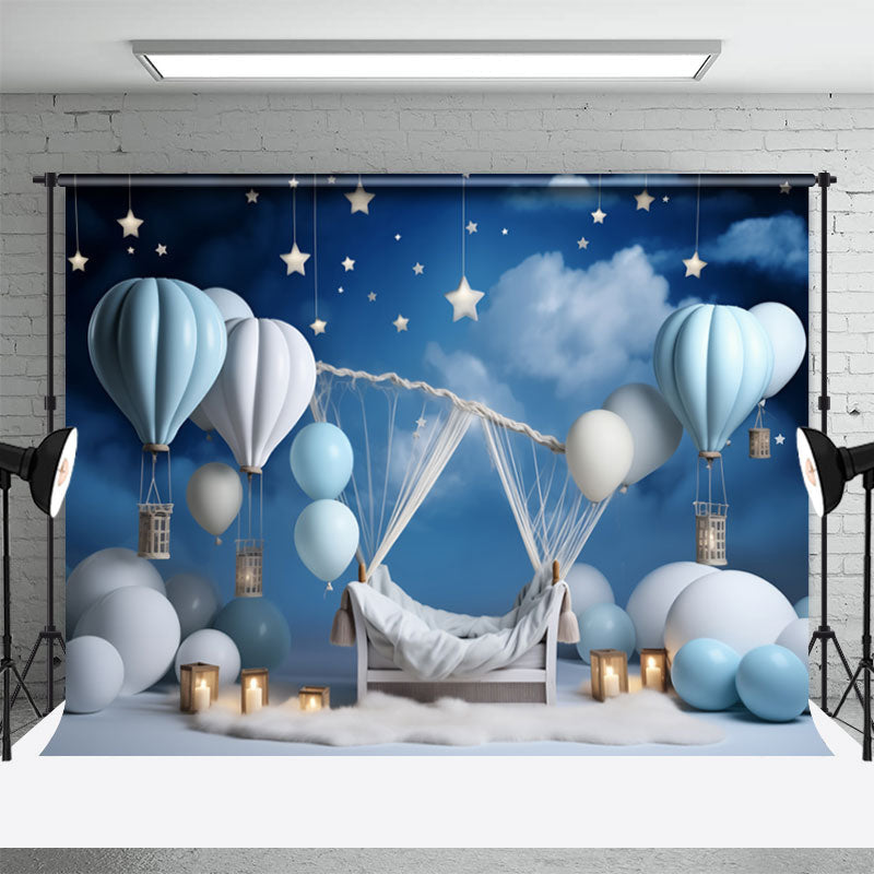 Aperturee - Hot Air Balloons Night Birthday Cake Smash Backdrop