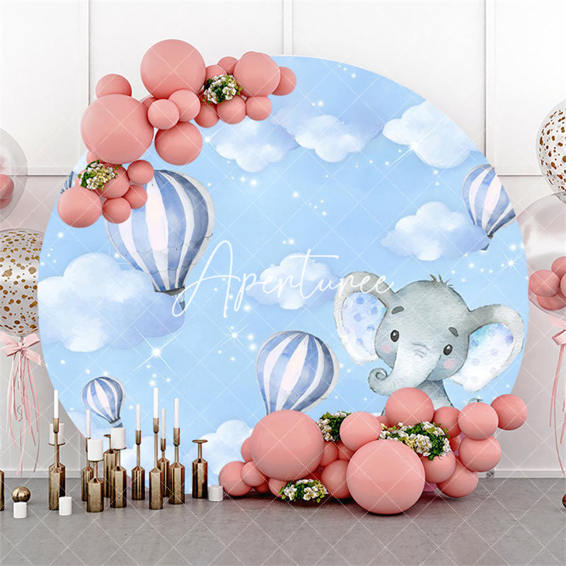 Aperturee Hot Balloon Blue Sky Elephant Round Birthday Backdrop