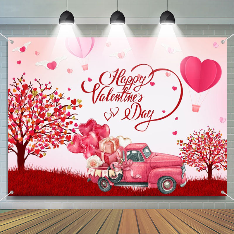 Aperturee - Hot Balloon Trees Gift Truck Valentines Day Backdrop