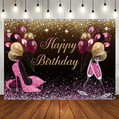 Aperturee - Hot Pink And Gold Glitter Balloons Birthday Backdrop