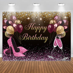 Aperturee - Hot Pink And Gold Glitter Balloons Birthday Backdrop