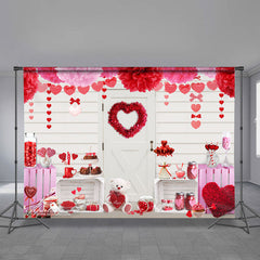 Aperturee - Hot Pink And Red Heart Teddy Valentine Backdrop