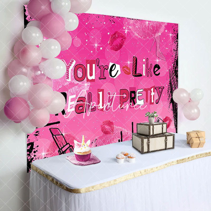 Aperturee - Hot Pink Black Graffiti Lips Happy Birthday Backdrop